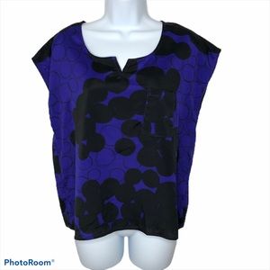 Collective Concepts Sleeveless Abstract Geometric Circle Work Top Blue Black